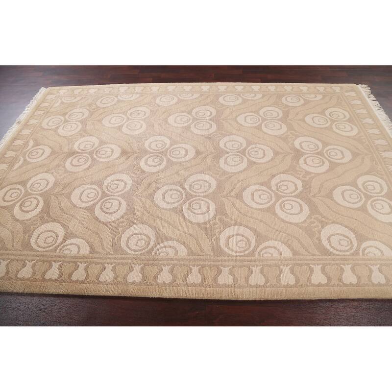 Vegetable Dye Nepalese Abstract Oriental Area Rug Handmade Wool Carpet - 6'3" x 9'4"