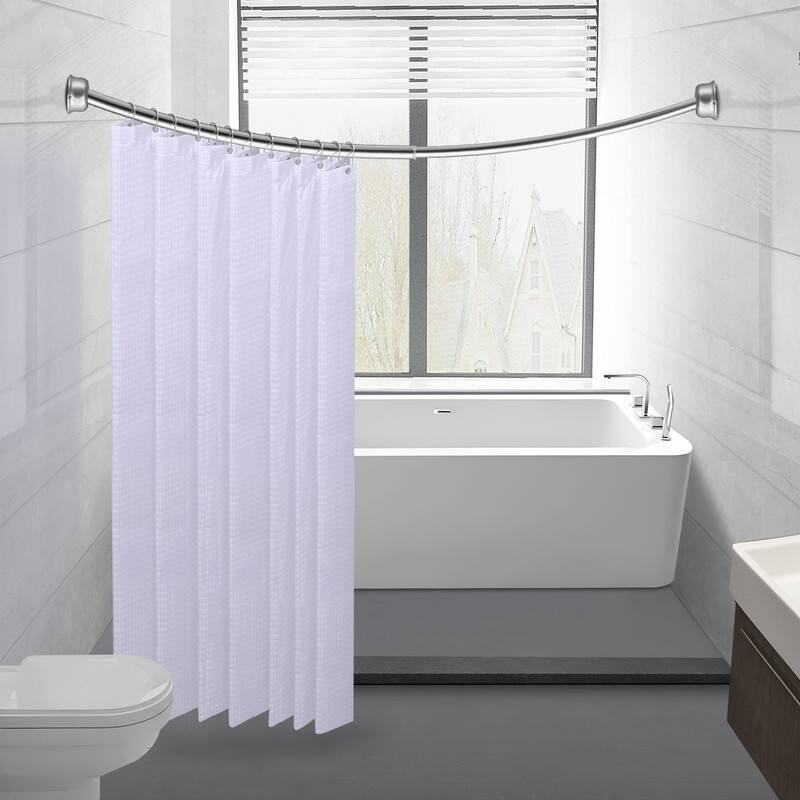 Utopia Alley Rustproof Wall Mounted Single Curved Shower Rod, Aluminum, 45" to 72" Wide, Includes Shower Rings and PEVA Liner