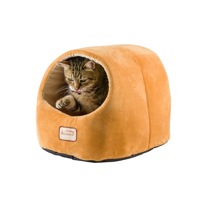 Cat Bed Cave Shape, Brown/Ivory - 18"L x 13"W x 13"H