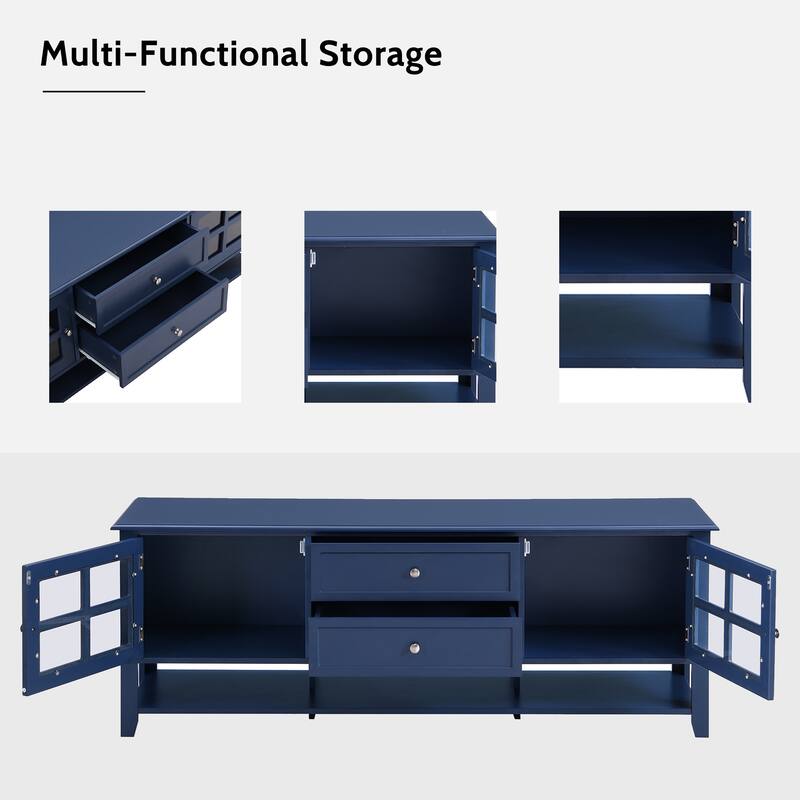 Modern TV Cabinet for 60" TVs with Silent Magnetic Doors - Media Console with Ample Storage