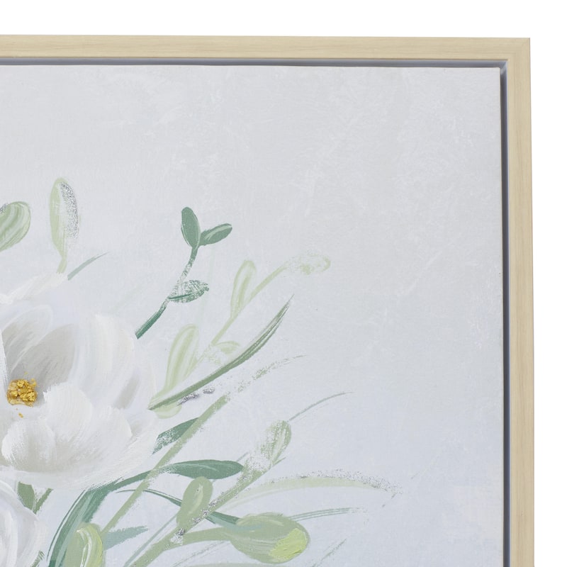 Canvas Floral Bouquet Framed Wall Art with Tan Frame - White - Roche River Decor