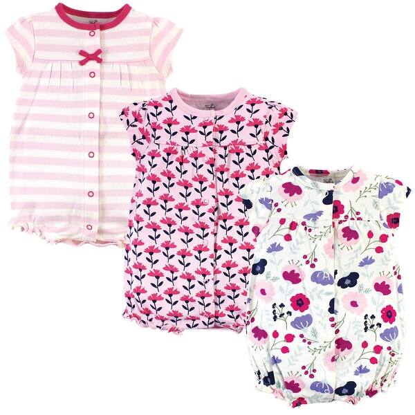 slide 1 of 1, Touched by Nature Baby Girl Organic Cotton Rompers 3pk, Pink Botanical 0 - 3 Months - Pink