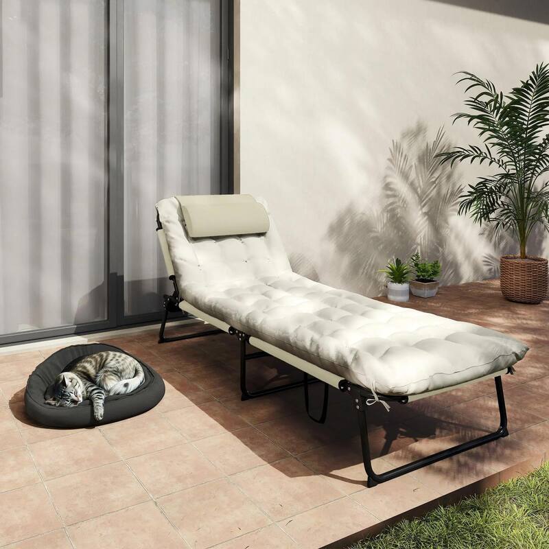 Folding Chaise Lounge Chair,4-Pos Recliner,Cushion,Pocket,Headrest