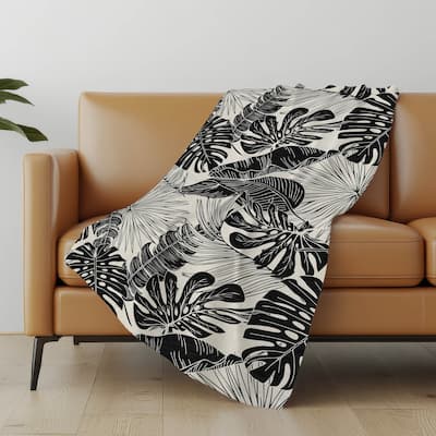 Premium Machine Washable ASB211 Palm Leave Sherpa Throw Blanket