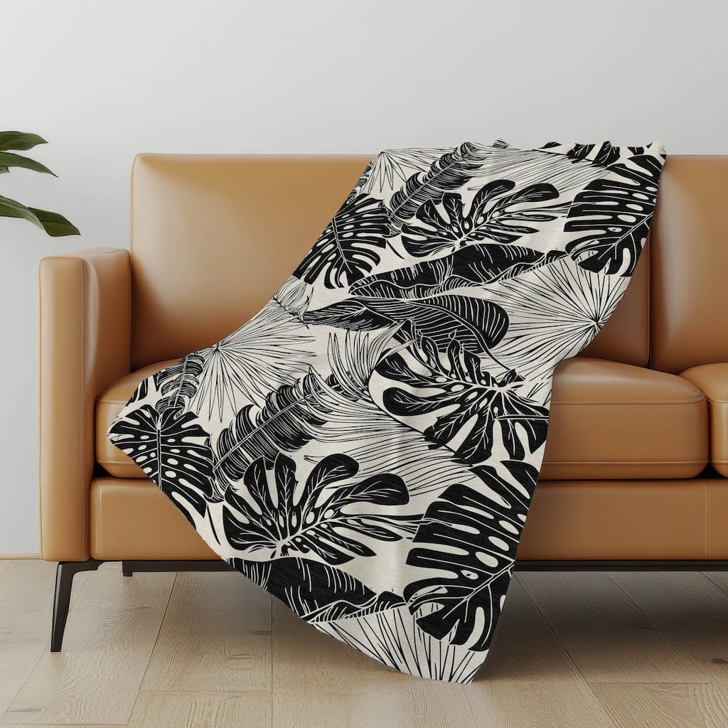 Premium Machine Washable ASB211 Palm Leave Sherpa Throw Blanket