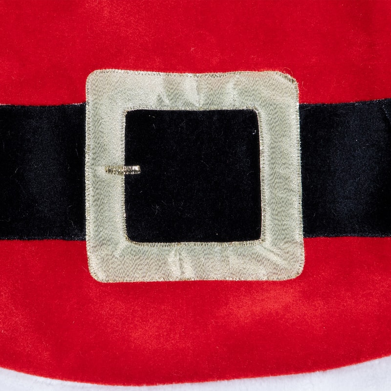 48" Red and White Velveteen Santa Claus Belt Buckle Christmas Tree Skirt - 48