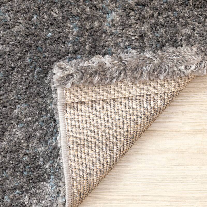 Grey Teal Blue Soft Shag Area Rug, 3'11" x 5'7"