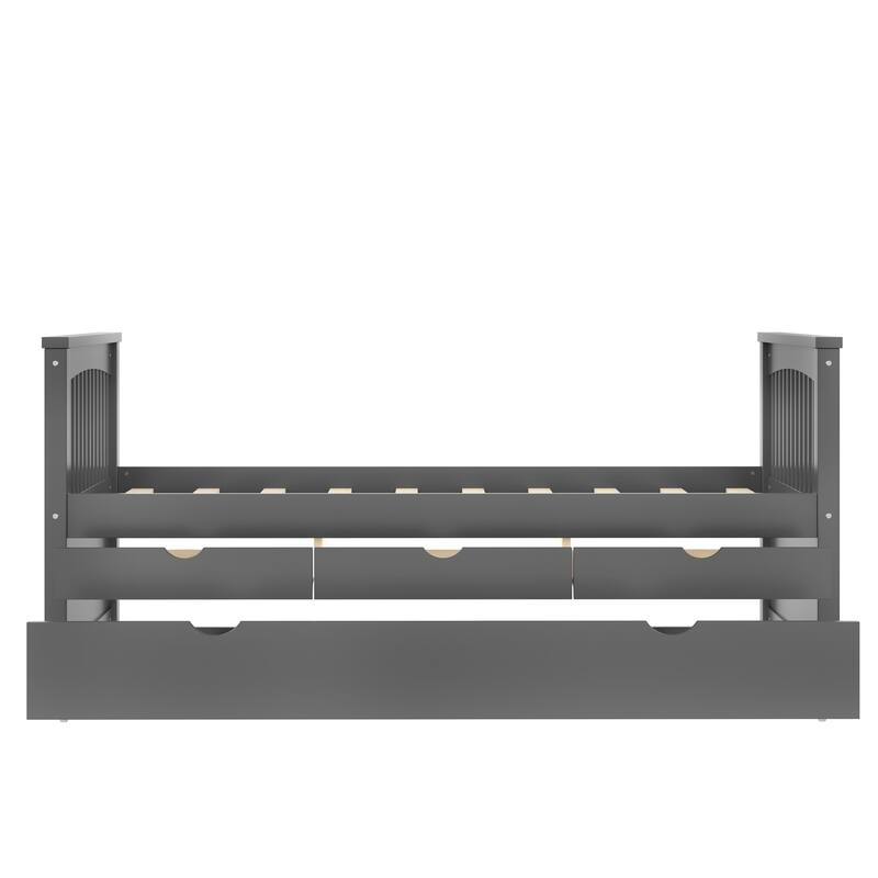 Roomfitters Platform Daybed with Trundle and Drawers, Solid Wood Bed Frame for Guest Rooms
