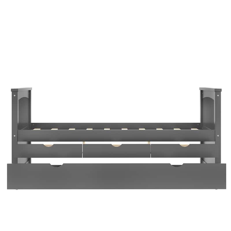 Wooden Storage Daybed, Twin Size Platform Bed with Trundle and Drawers