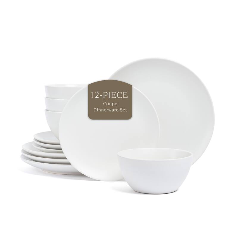 over&back Coupe Semi-Matte Stoneware Dinnerware Set - 12-Piece - White - 3 Piece
