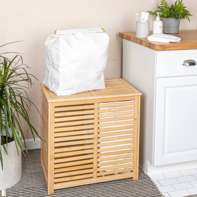 Household Essentials Bamboo and Cotton Double Laundry Sorter with Lid and Removable Bags - 23.6"L x 15.8"W x 22.8"H