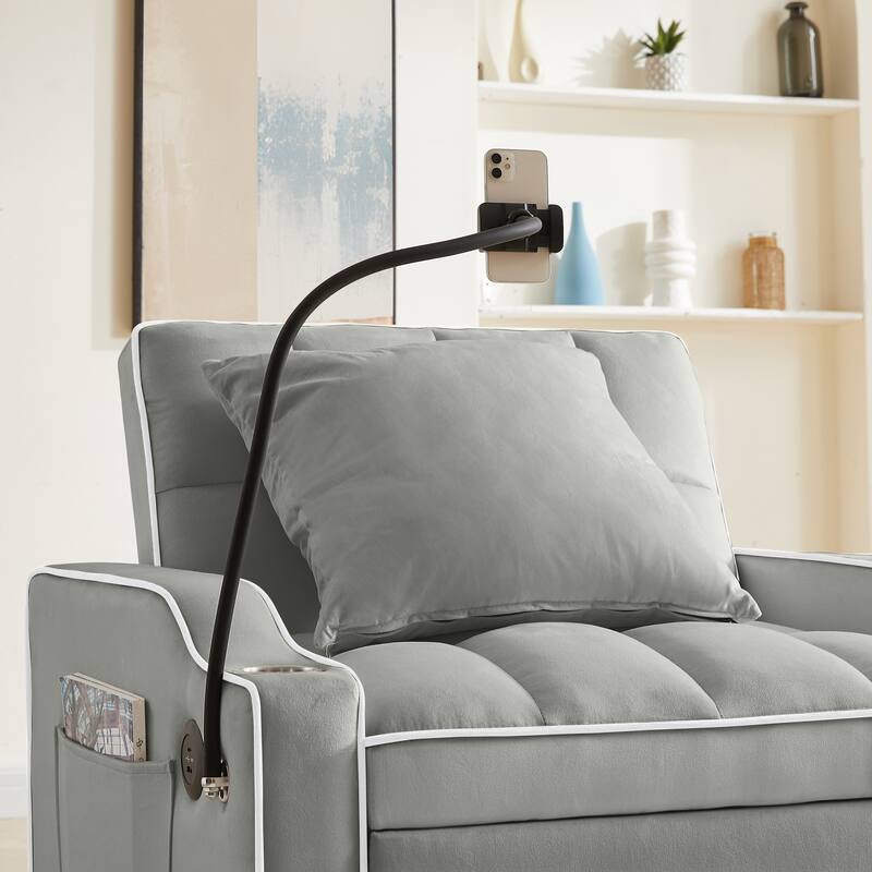 Convertible Pull-Out Chair Bed with USB Ports, Adjustable Backrest & Cup Holder