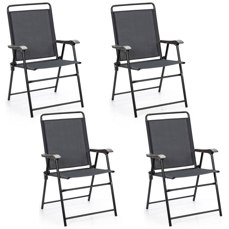 Costway 4PCS Outdoor Patio Folding Chair Armrest Portable Camping Lawn