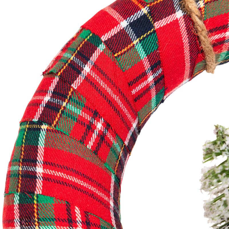 Frosted Trees and Pinecone Plaid Artificial Christmas Wreath - 13.5" - Unlit