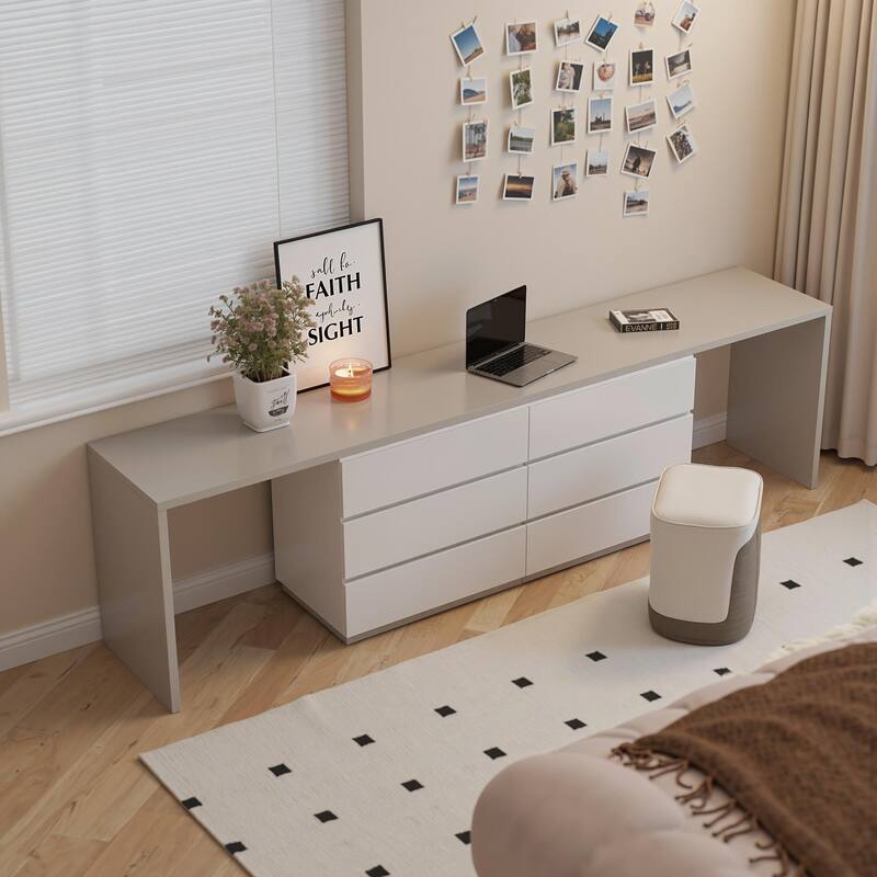 144.26'' Home Office Expandable Dresser Desk With 6 Drawers