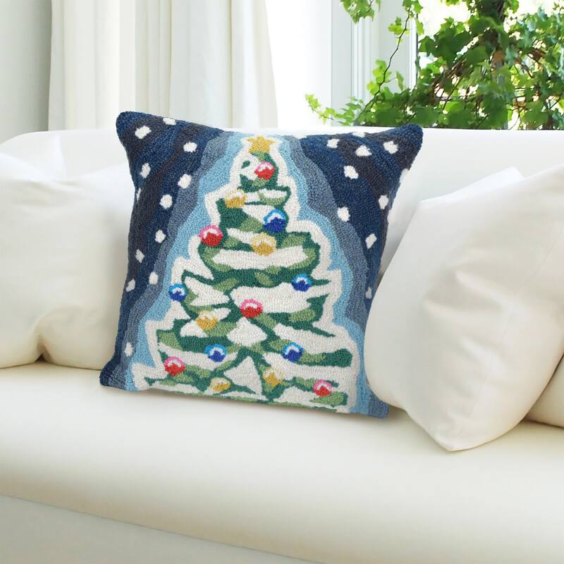 Liora Manne Frontporch Xmas Tree Indoor/Outdoor Pillow Midnight 18" Square