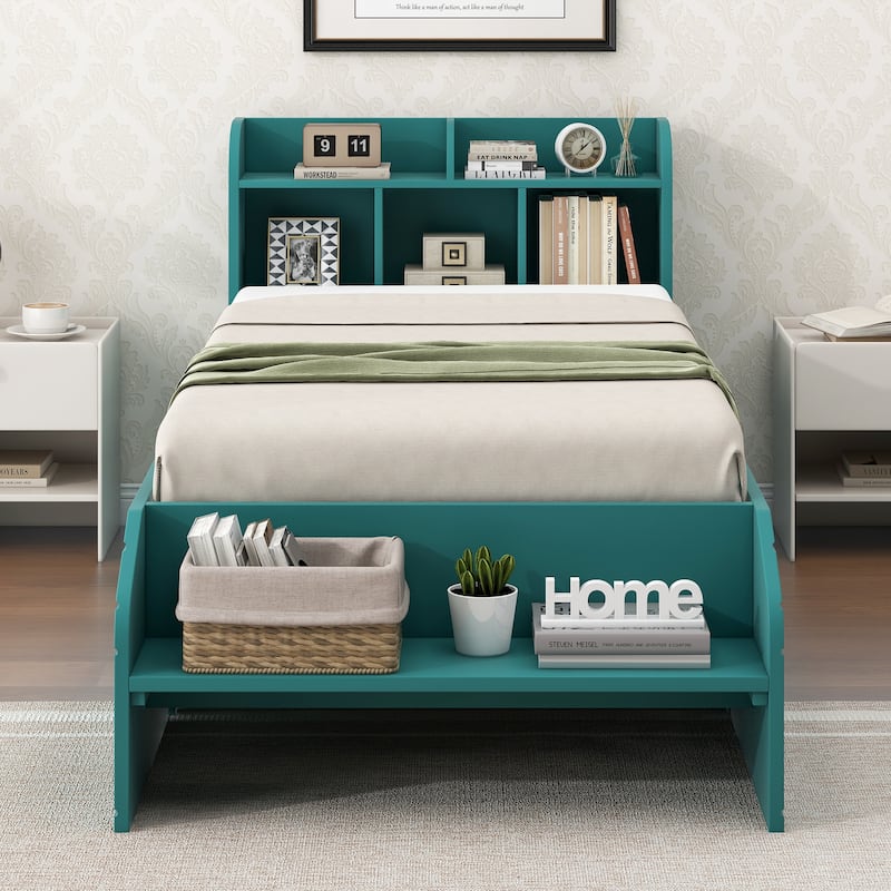 Twin Size Wood Platform Bed With 2 Drawers,Storage Headboard And ...