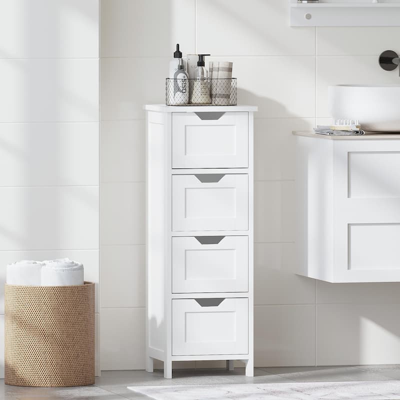 White 32.68"Tall Bathroom Storage Cabinet with 4 drawers and 1 door