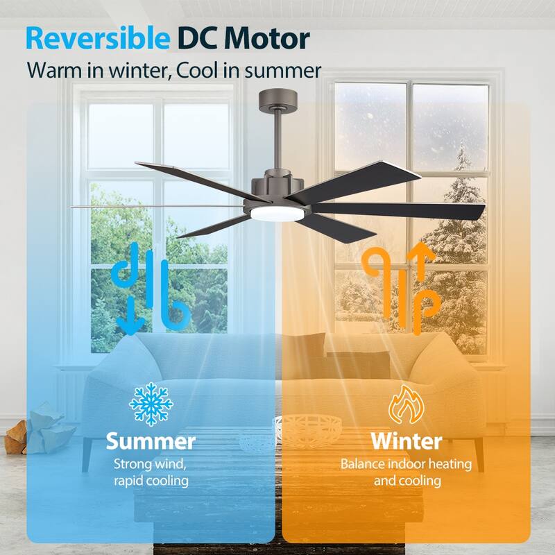MLiAN Ceiling Fan 60inch Playwood Blades Remote Control 6-Speed DC with Integrated LED - 60''