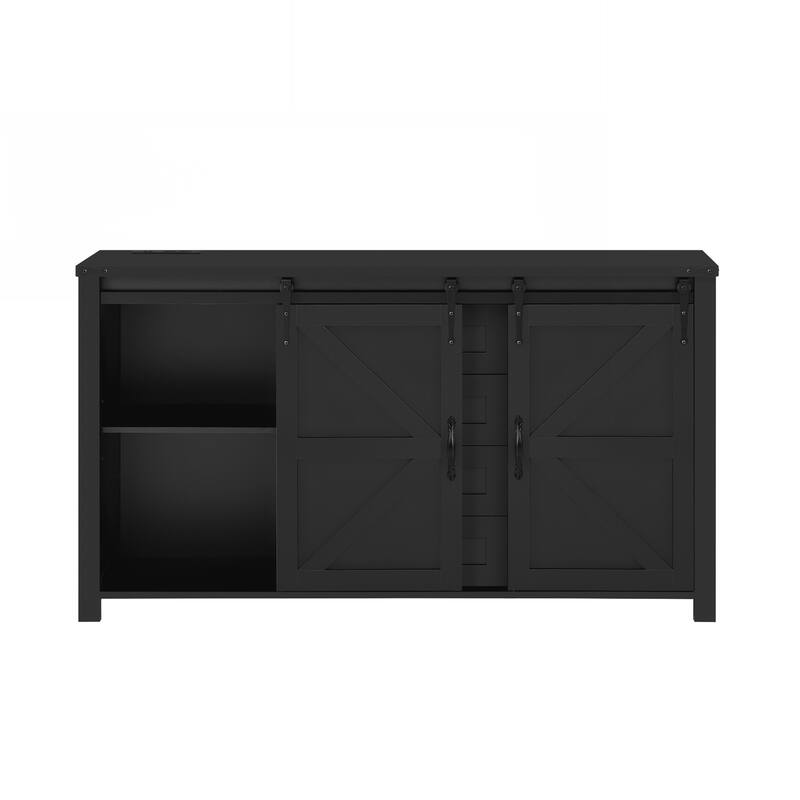 Sideboard with Storage,Farmhouse Storage Cabinet with Sliding Barn Doors and 4 Drawers