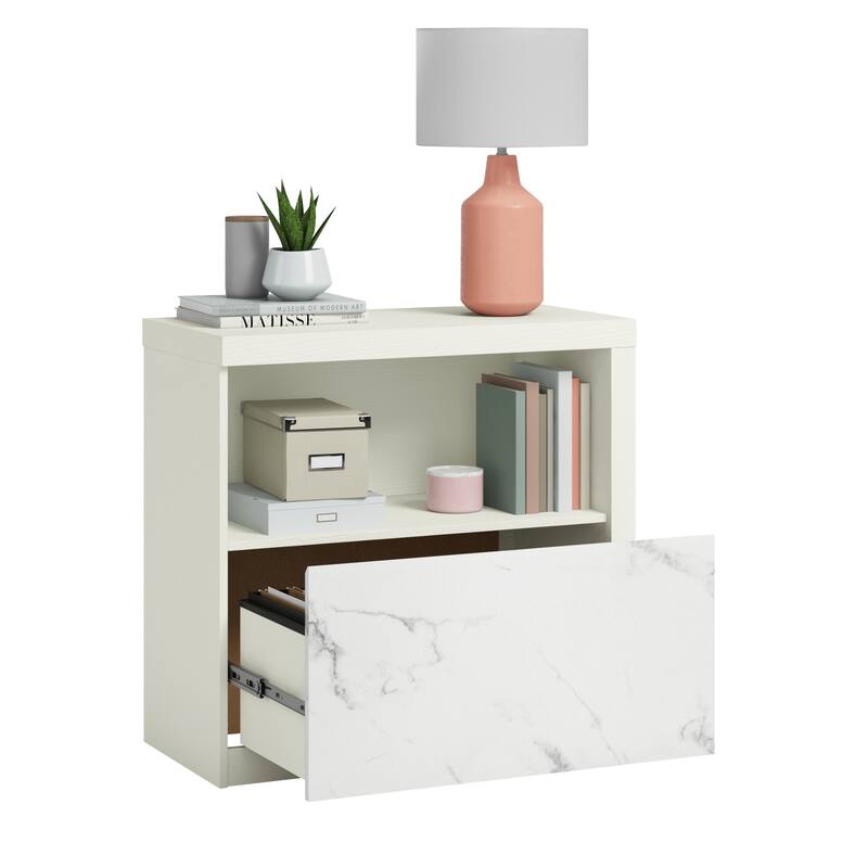 Wood Lateral File with Cubbyhole Storage, White