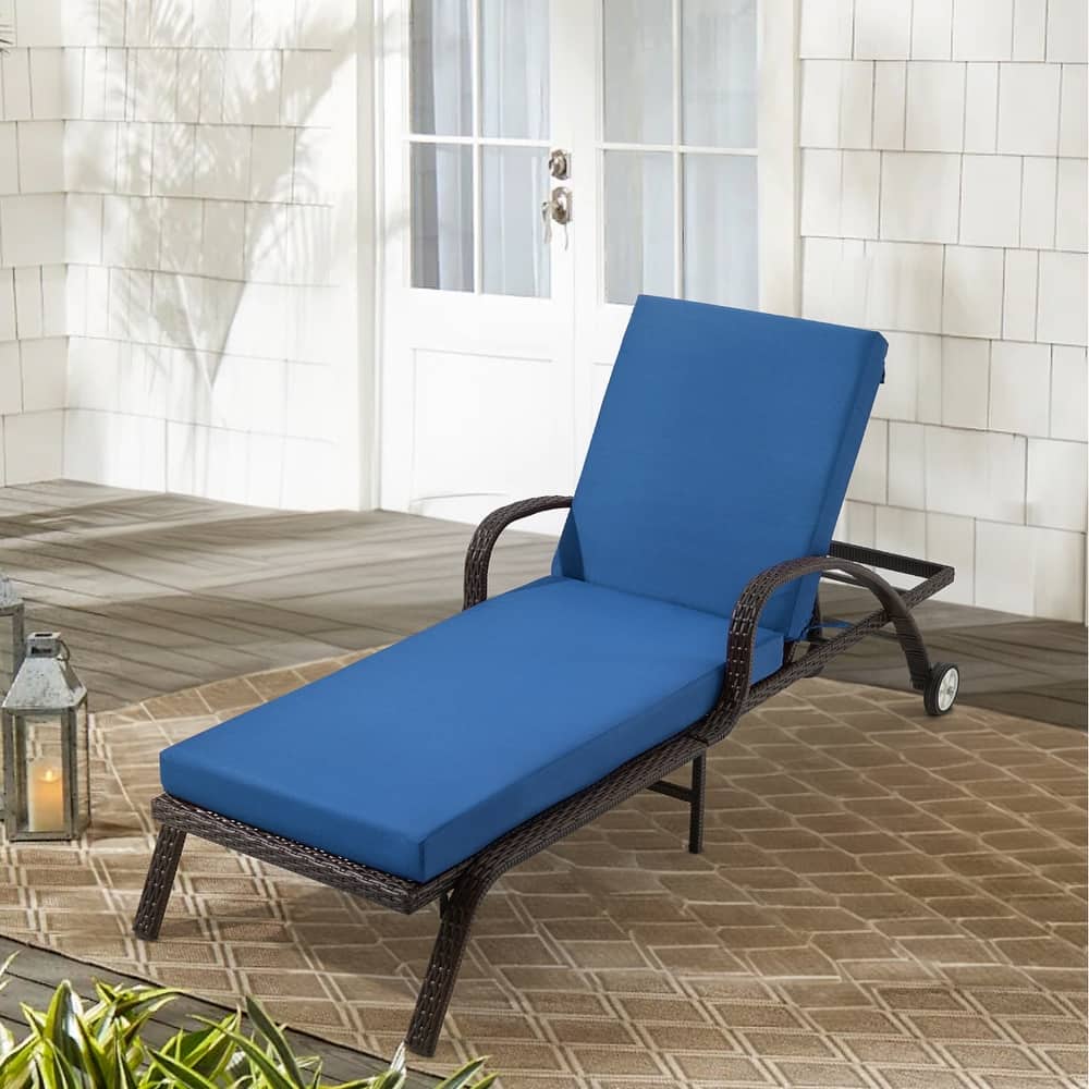 Outdoor Patio Lounge Chair Cushion - Waterproof, UV-Resistant, Striped Design with Removable Cover, Adjustable Straps