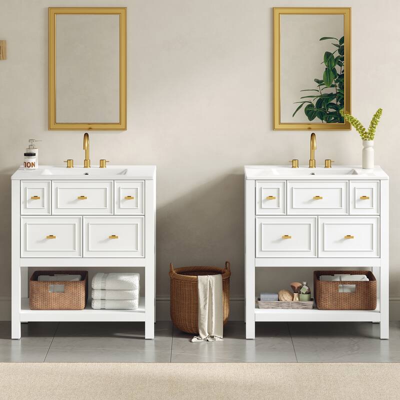 2-Piece Bathroom Vanity Set, 60" Bathroom Vanity Set with Ceramic Sink (Separate), Solid Wood Frame Bathroom Storage Cabinet