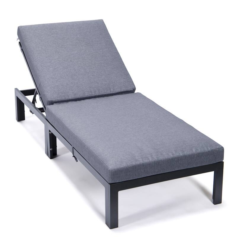 Chelsea Heavy-Duty Aluminum Outdoor Chaise Lounge with Machine-Washable Fade-Resistant Cushions, Lay-Flat Design - Blue