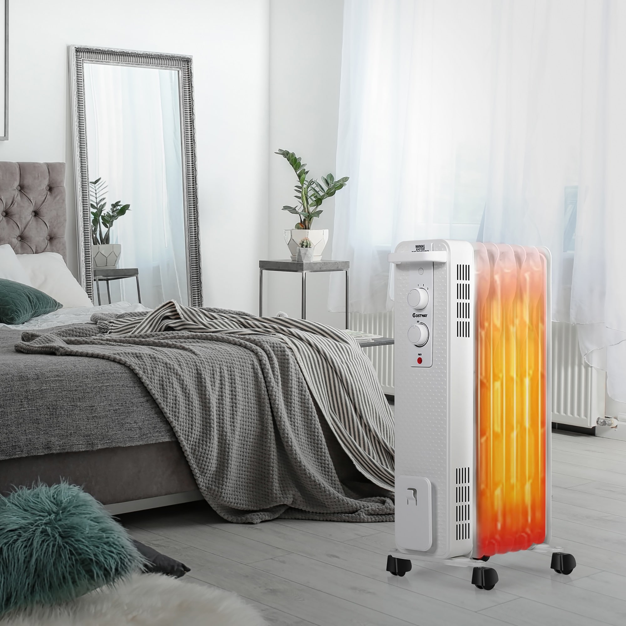 Costway 1500W Oil-Filled Heater Portable Radiator Space Heater w/