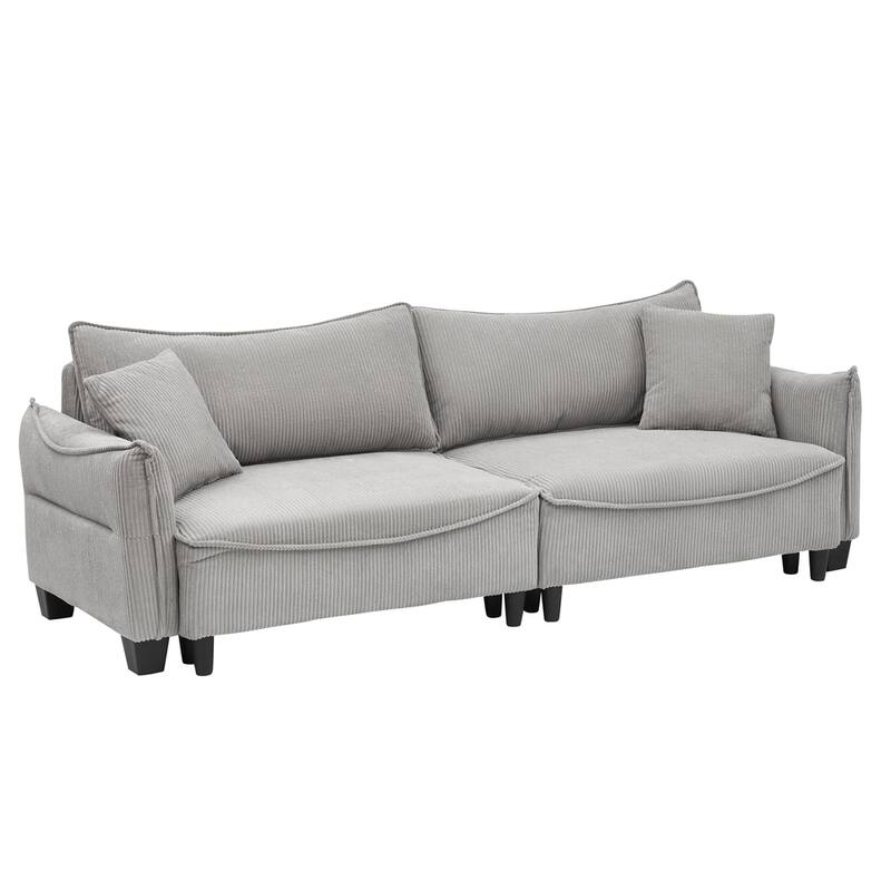 Corduroy Fabric Sofa with 2 Pillows and Legs