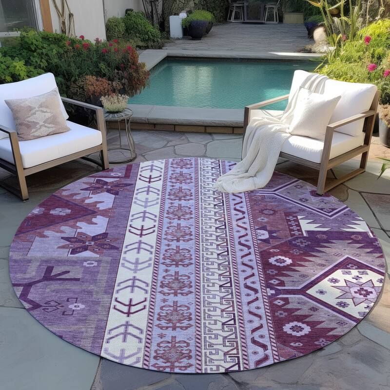 Machine Washable Indoor/ Outdoor Boho Tribal Chantille Rug - Purple - 8' x 8'