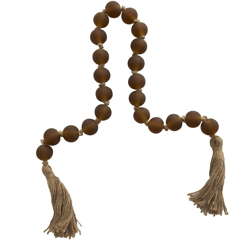 Glass Handmade Round Frosted Beaded Beaded Garland with Tassel with Knotted Brown Jute - Orange - Roche River Decor