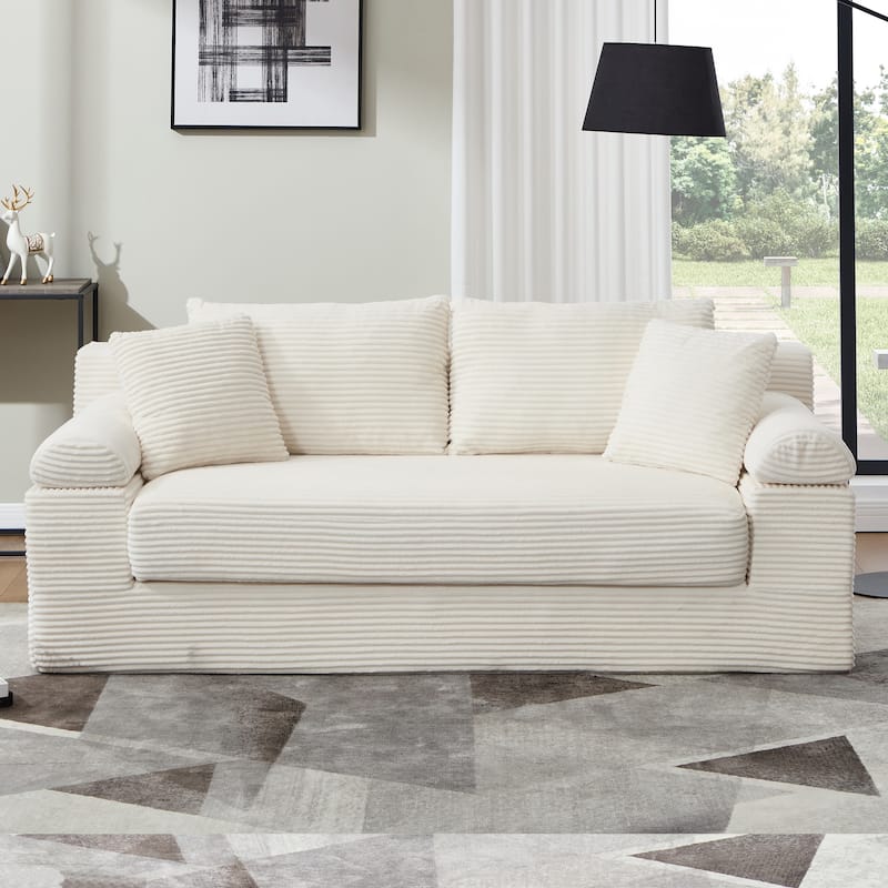 78" W Convertible Sleeper Sofa Bed Corduroy Loveseat with Pillows