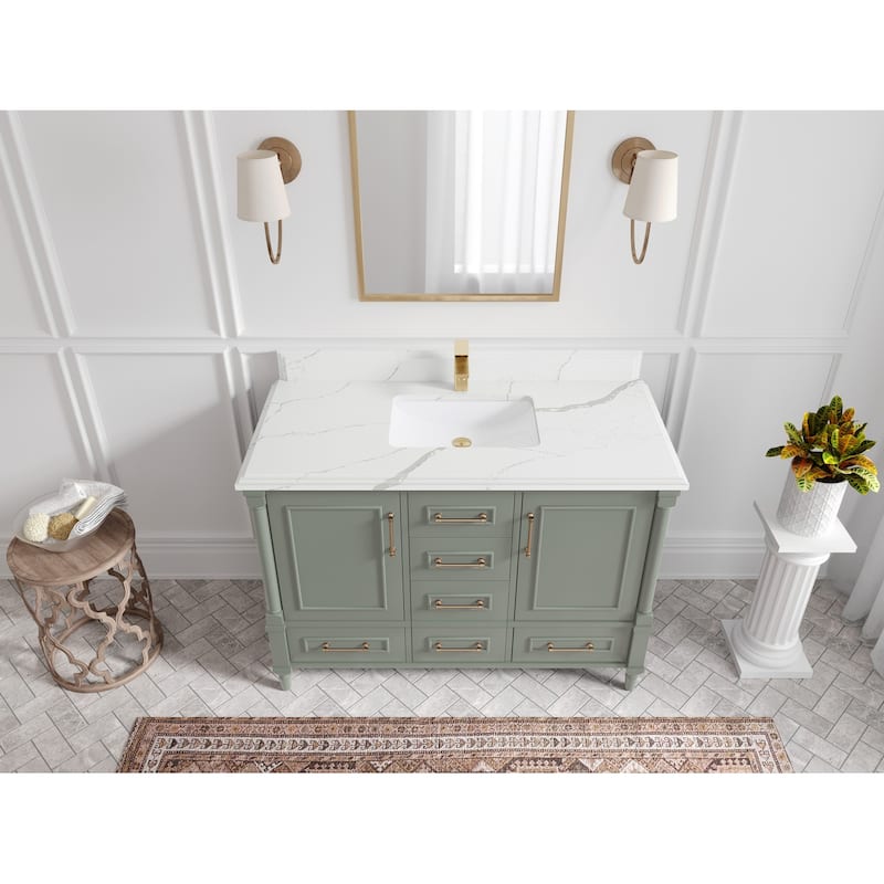 Willow Collections 48 in. W x 22 in. D Aberdeen Single Bowl Sink Bathroom Vanity with Countertop - 1.5" Calacatta Laza - Evergreen