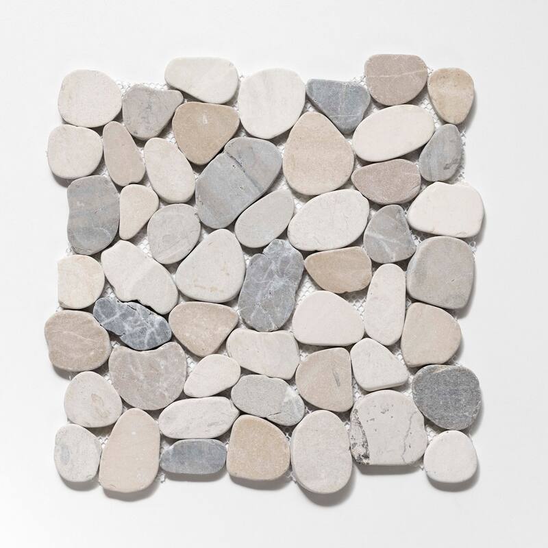 Cruz Bay Studio XS3P Sliced Pebble - 11" x 11" Pebble and Rock Floor - Grey / White / Tan Natural