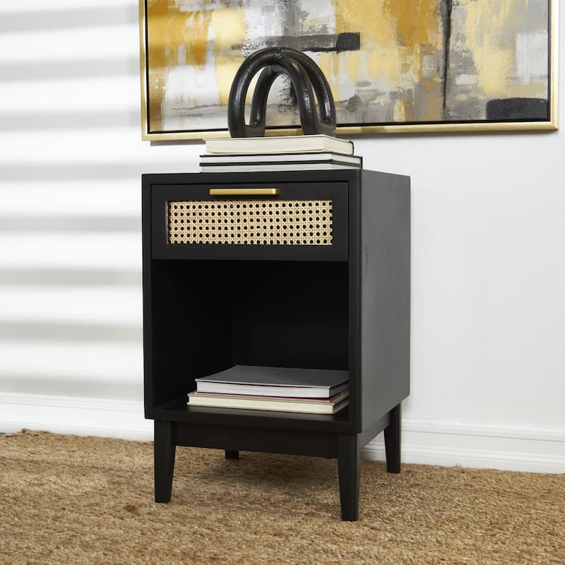 Sierra 26" Height Black and Natural Cane 1-Drawer Modern Nightstand - Black