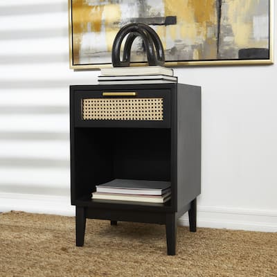 Sierra 26" Height Black and Natural Cane 1-Drawer Modern Nightstand
