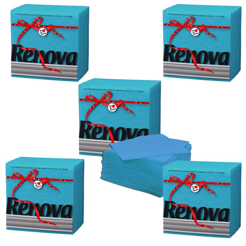 Renova Colored Dinner Disposable Paper Napkins Folded 1-Ply - 350 Napkins  (5 Sets of 70) - Blue