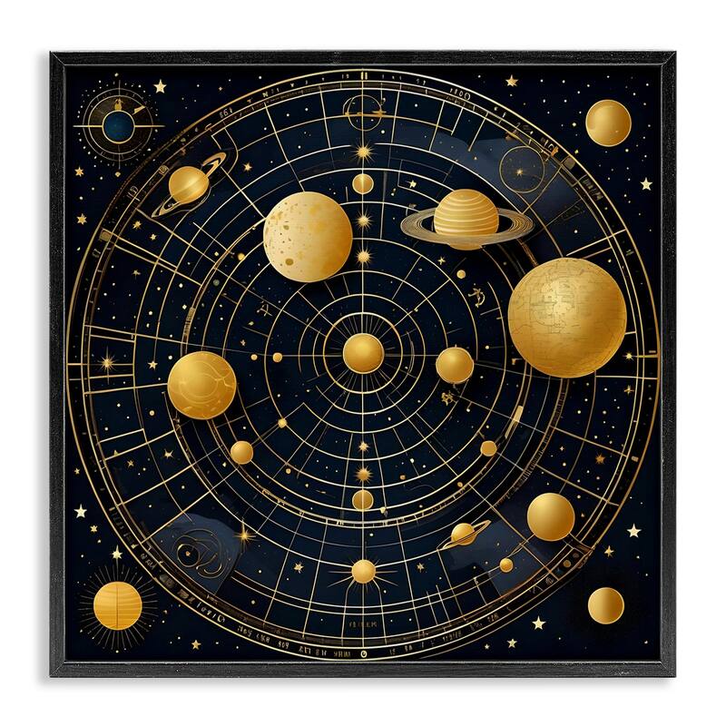 Stupell Astral Planets in Solar System Framed Giclee Art Design By Tabz Jones - 24 x 24 - Black