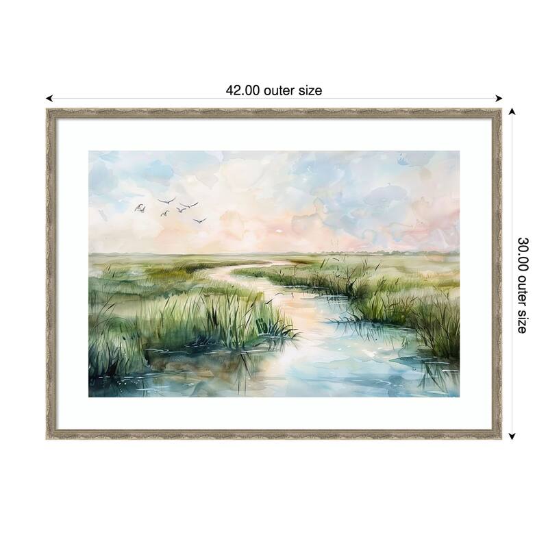 Marsh Meandering by Tradelink inhouse artist Wood Framed Wall Art Print - Mila Dark Silver - 42 x 30 in