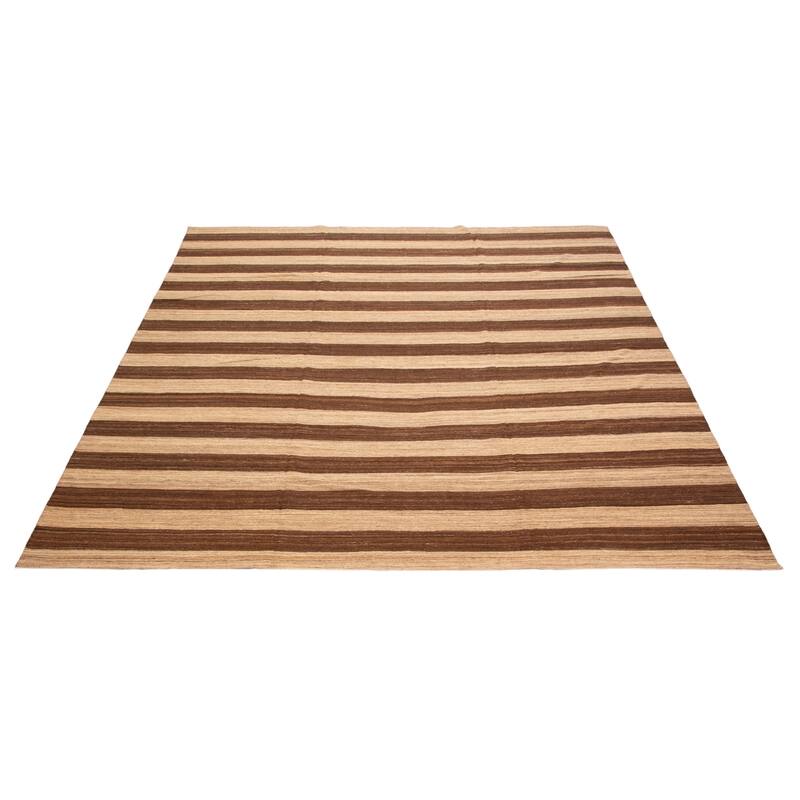 ECARPETGALLERY Flat-Weave Boho Brown, Khaki Wool Kilim - 13'5 x 13'0