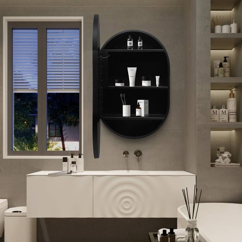 Alvana LED Black framed Wall mount Medicine Cabinet with Mirror Anti-fog function with 3 colors light