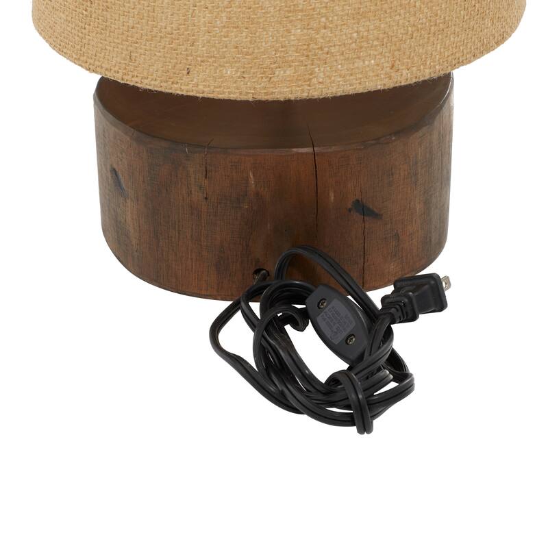 Dark Brown Wood Room Table Lamp with Jute Shade