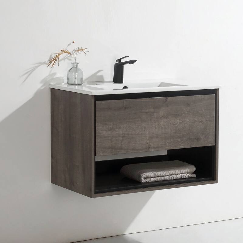 24"/30"/32"/36" Floating Bathroom Vanity Set with Ceramic Sink