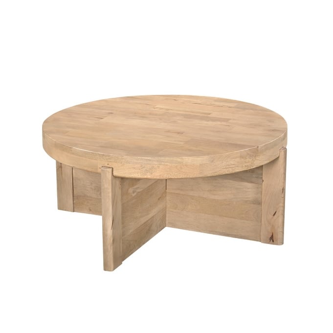 HomeRoots 36" Natural Solid Wood Round Cross Legs Coffee Table - 36' X '16' X '36