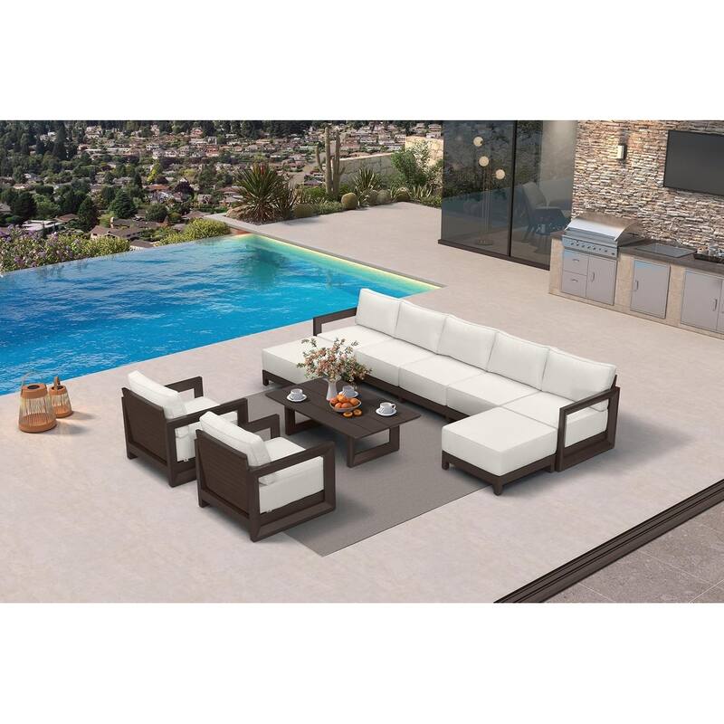 PURPLE LEAF Caesar Enclosed White Outdoor Couch with 9.6" Thick for Yard Porch Deck Patio Conversation Sets