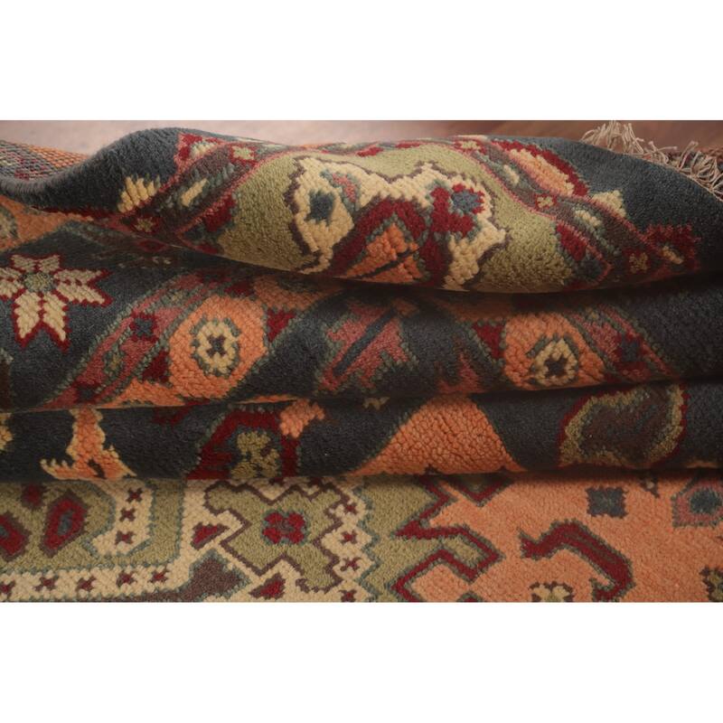 Geometric Kazak Area Rug Handmade Traditional Grey Wool Carpet - 7'9"x 9'9"