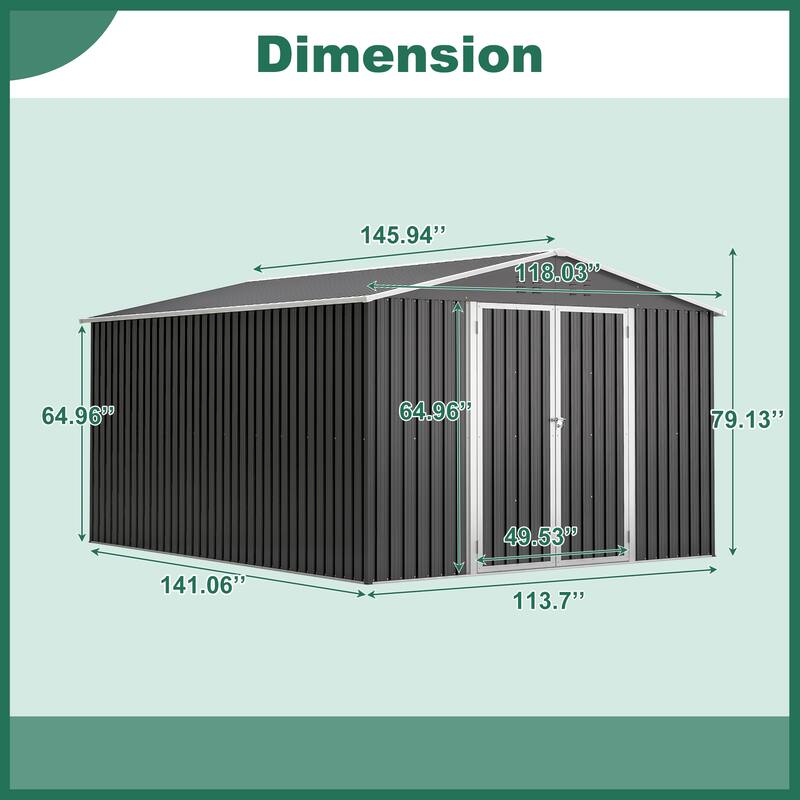 Large Outdoor Metal Storage Shed Garden Shed Tool Shed with Lockable Double Doors & Weather-Resistant, Air Vents