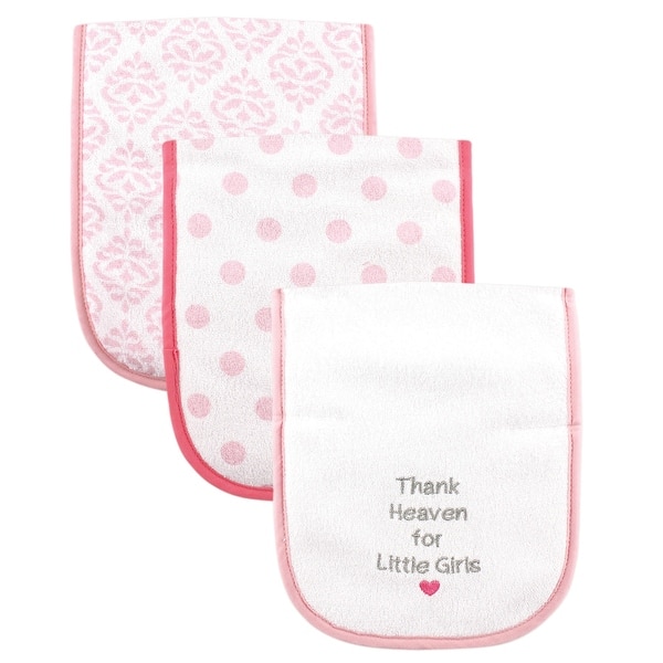 slide 1 of 1, Luvable Friends Baby Girl Cotton Burp Cloths with Fiber Filling 3pk, Girl Thank Heaven, One Size - Girl Thank Heaven - One Size One Size - Girl Thank Heaven