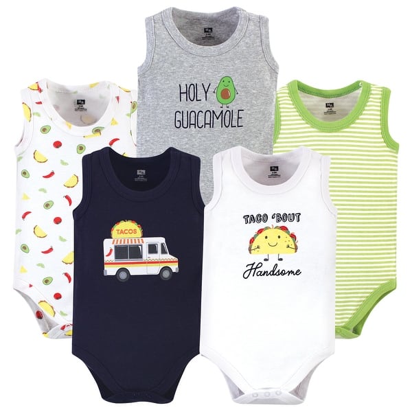 slide 1 of 1, Hudson Baby Infant Boy Cotton Sleeveless Bodysuits 5pk, Taco Truck 6-9 Months - Taco Truck